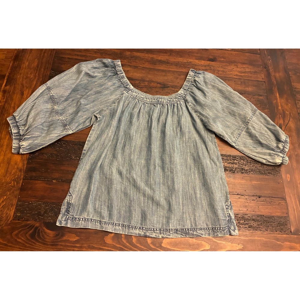 Ivy Jane Chambray Top 3/4 Sleeve Scoop Neck Flowy Women's Size XS Oversized